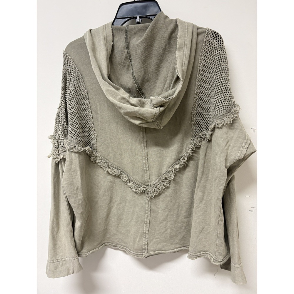 Easel Los Angeles Women Med Cotton Knit V-Neck hoodie long Sleeve Pocket grunge